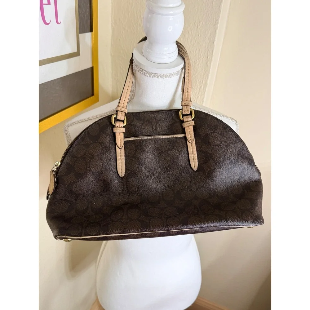 Coach Signature Cora Domed Satchel Brown Tan Monogram Handbag F26184
